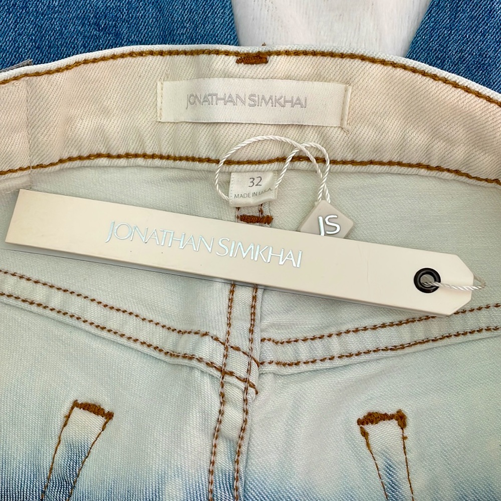 Jonathan Simkhai | High Rise Straight Leg White and Blue Dipped Jeans NWT - Picture 12 of 16